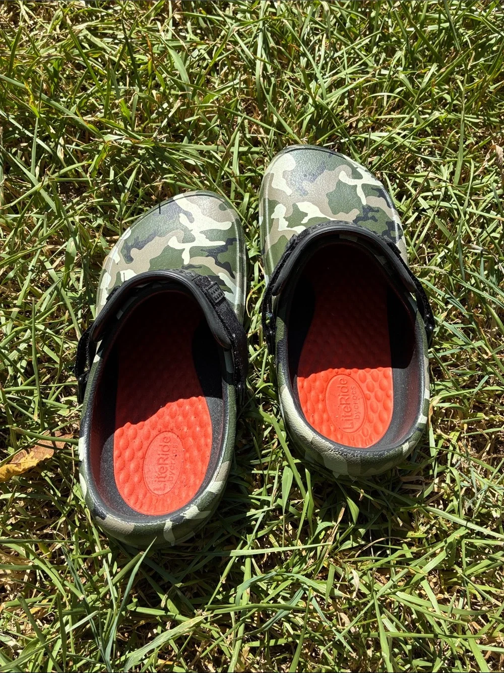 Men’s Camo Slip-On Clogs with Adjustable Strap - Green // Or Women’s Size 10